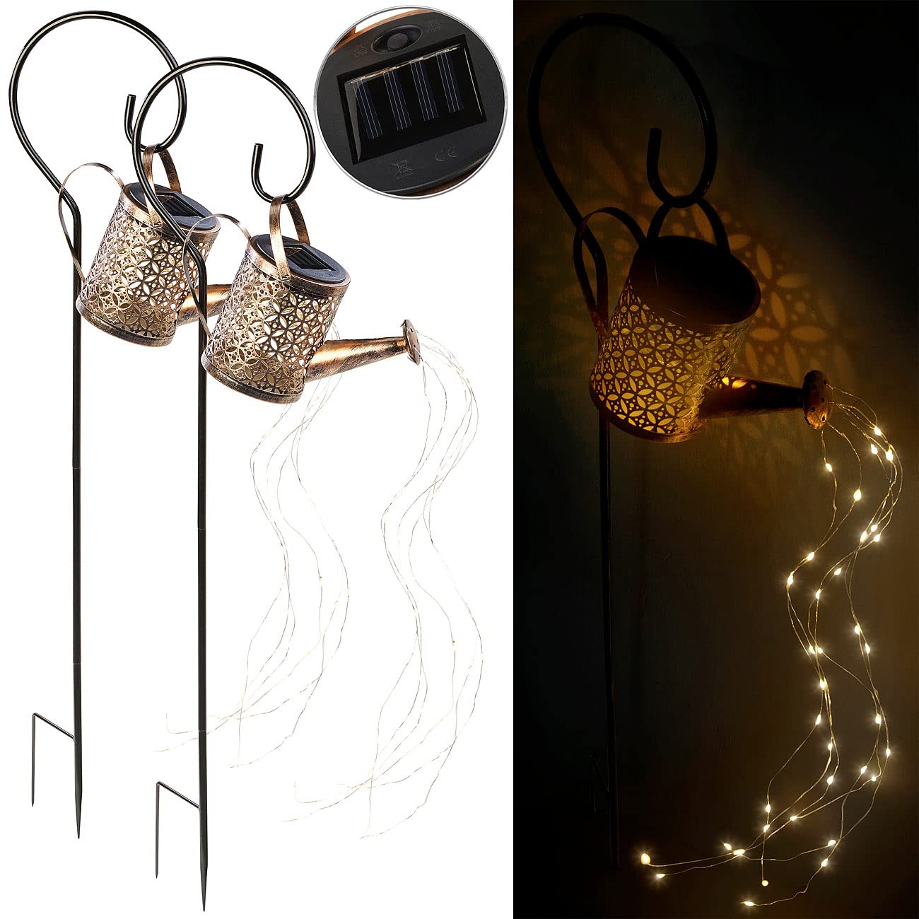 Lunartec Licht-Dekoration Solar-Gießkanne kupfer 2er-Set LED