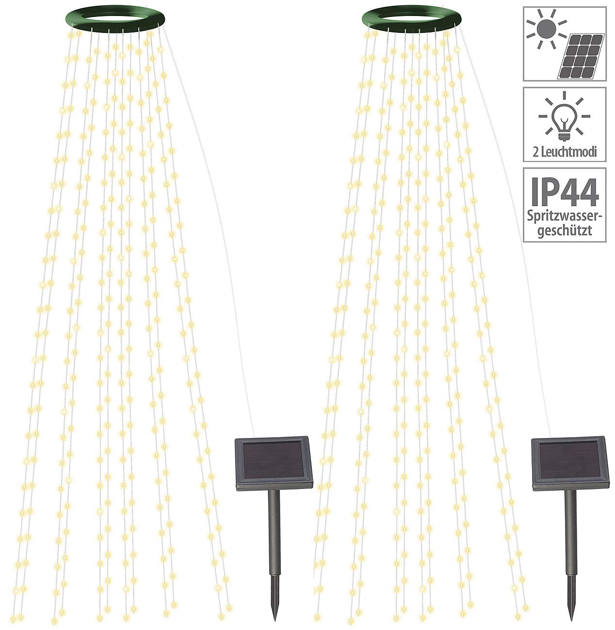 Lunartec Licht-Dekoration Solar Tannenbaum Lichterkette warmweiß 2er-Set 300 LEDs