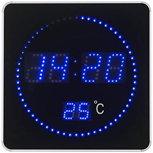 Lunartec LED-Uhren Funk-Tischuhr Wanduhr blau Thermometer 28cm
