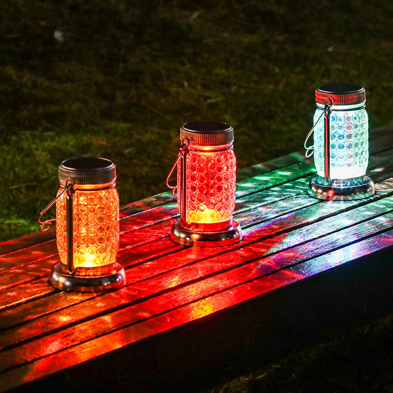 Bxroiu Solar Laterne Glas mehrfarbig 2er-Set mit Erdspieß