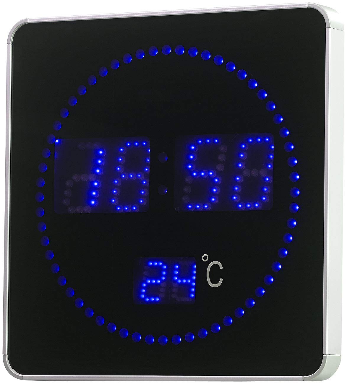 Lunartec LED-Uhren Funk-Tischuhr Wanduhr blau Thermometer 28cm