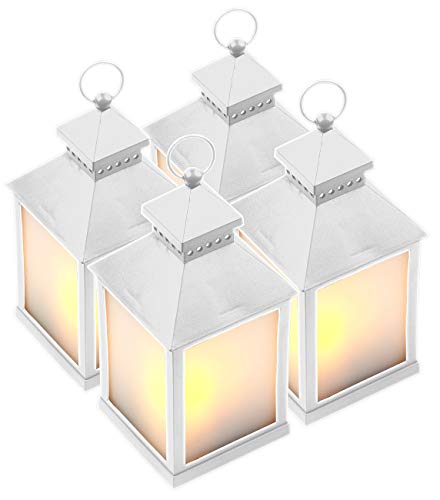 Lunartec LED-Laternen 4er-Pack weiß mit Flammenspiel und Timer