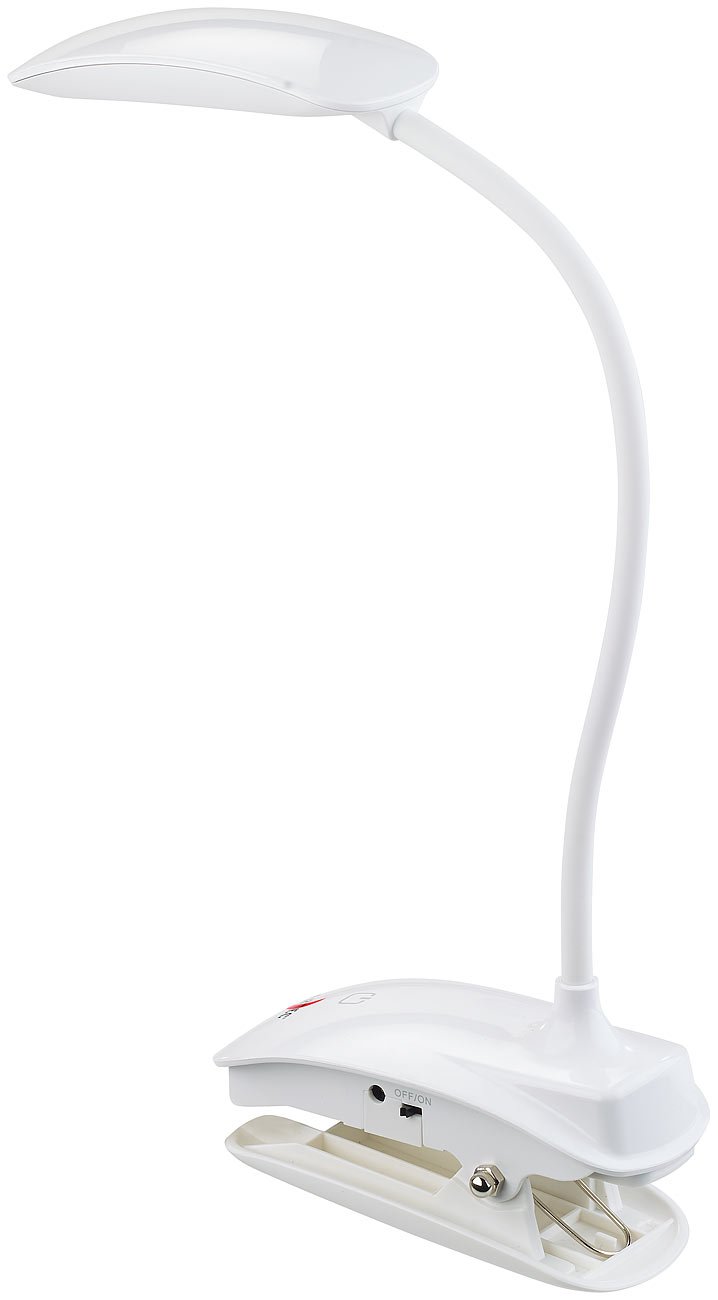 Lunartec Klemmleselampe Akku Schwanenhals 3W COB-LED USB