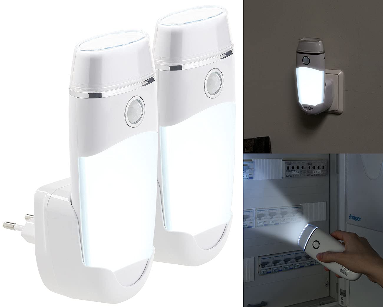Lunartec Taschenlampen Notlicht 2er Set mit Akku Bewegungsmelder