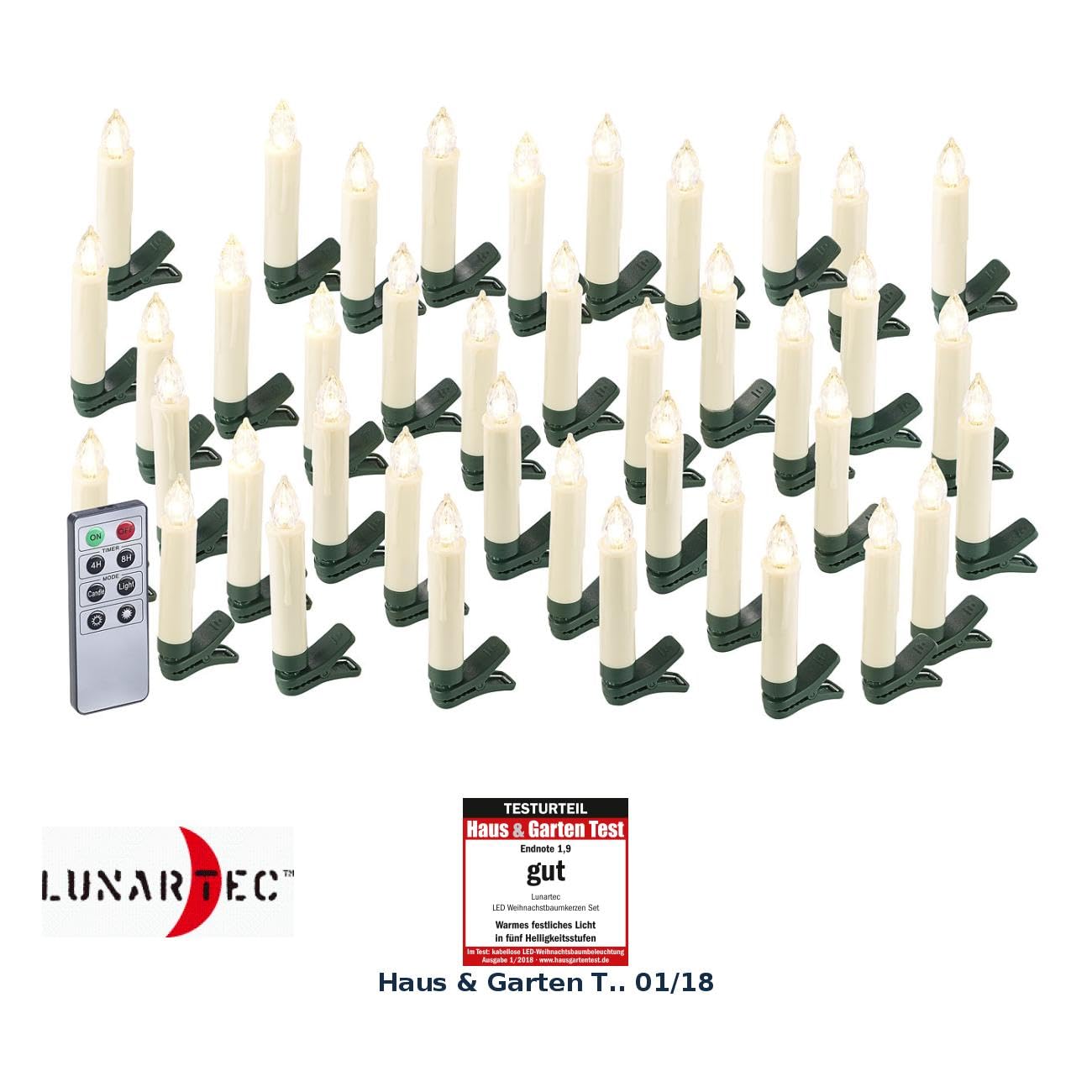 Lunartec Licht-Dekoration LED-Baumkerzen 40er-Set weiß Timer