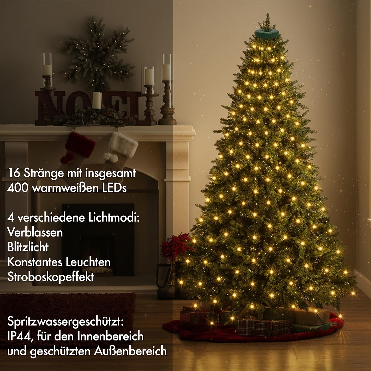 Lunartec Licht-Dekoration Lichtervorhang 400 LEDs 2,5 m warmweiß