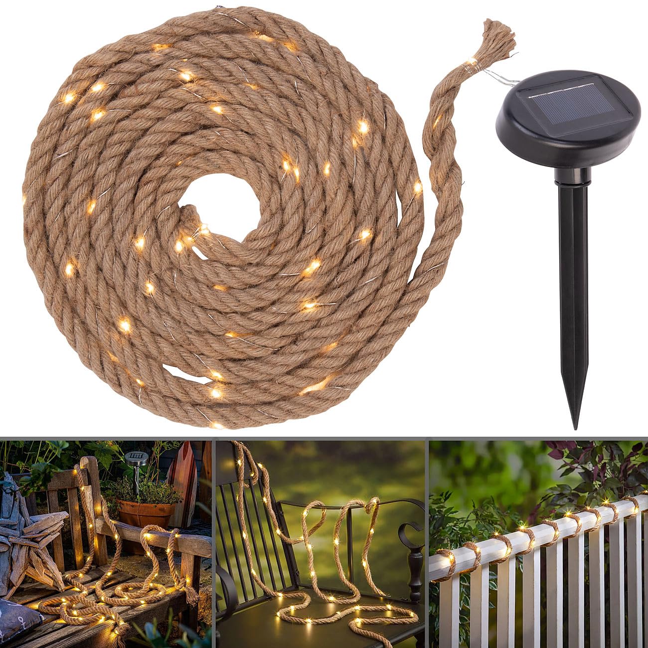 Lunartec Licht-Dekoration Solar Seil Lichterkette 2 m 60 LED