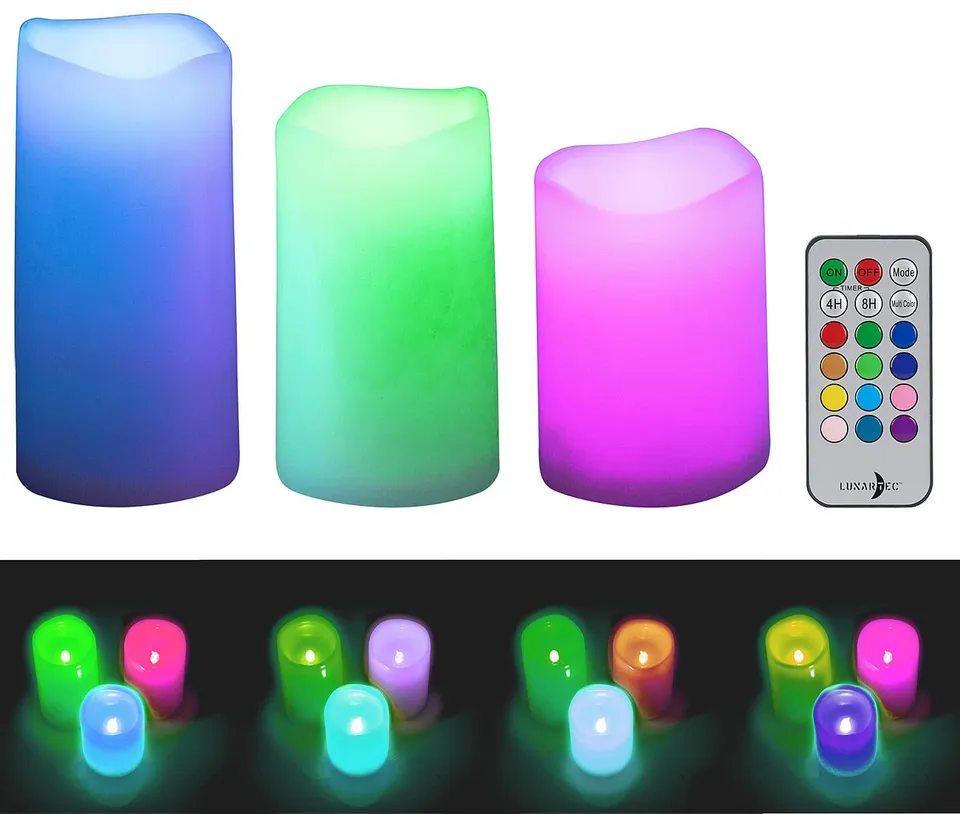 Lunartec Licht-Dekoration LED-Kerzen 3er-Set RGB IP44