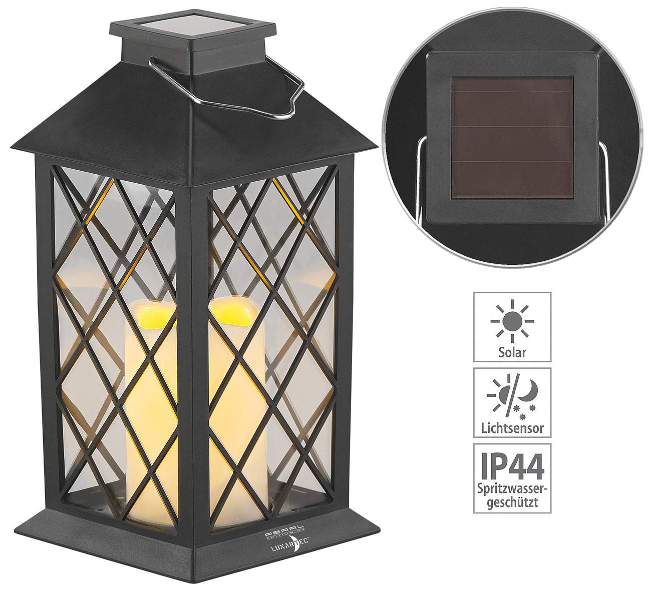 Lunartec Licht-Dekoration Solar-Laterne Flamme schwarz IP44