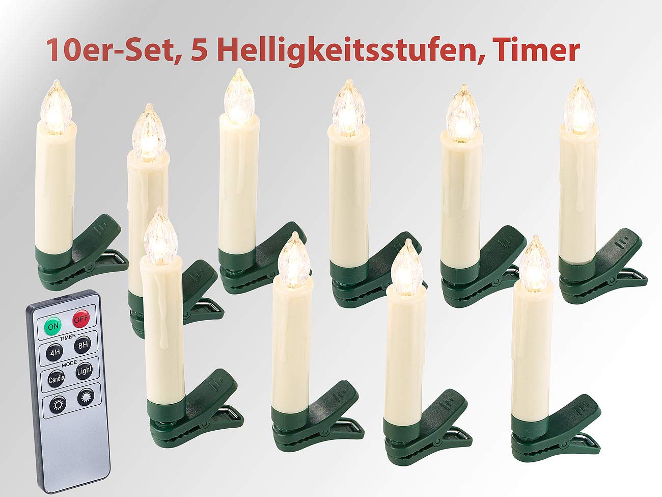 Lunartec LED Weihnachtsbaum-Kerzen 30er-Set weiß Timer