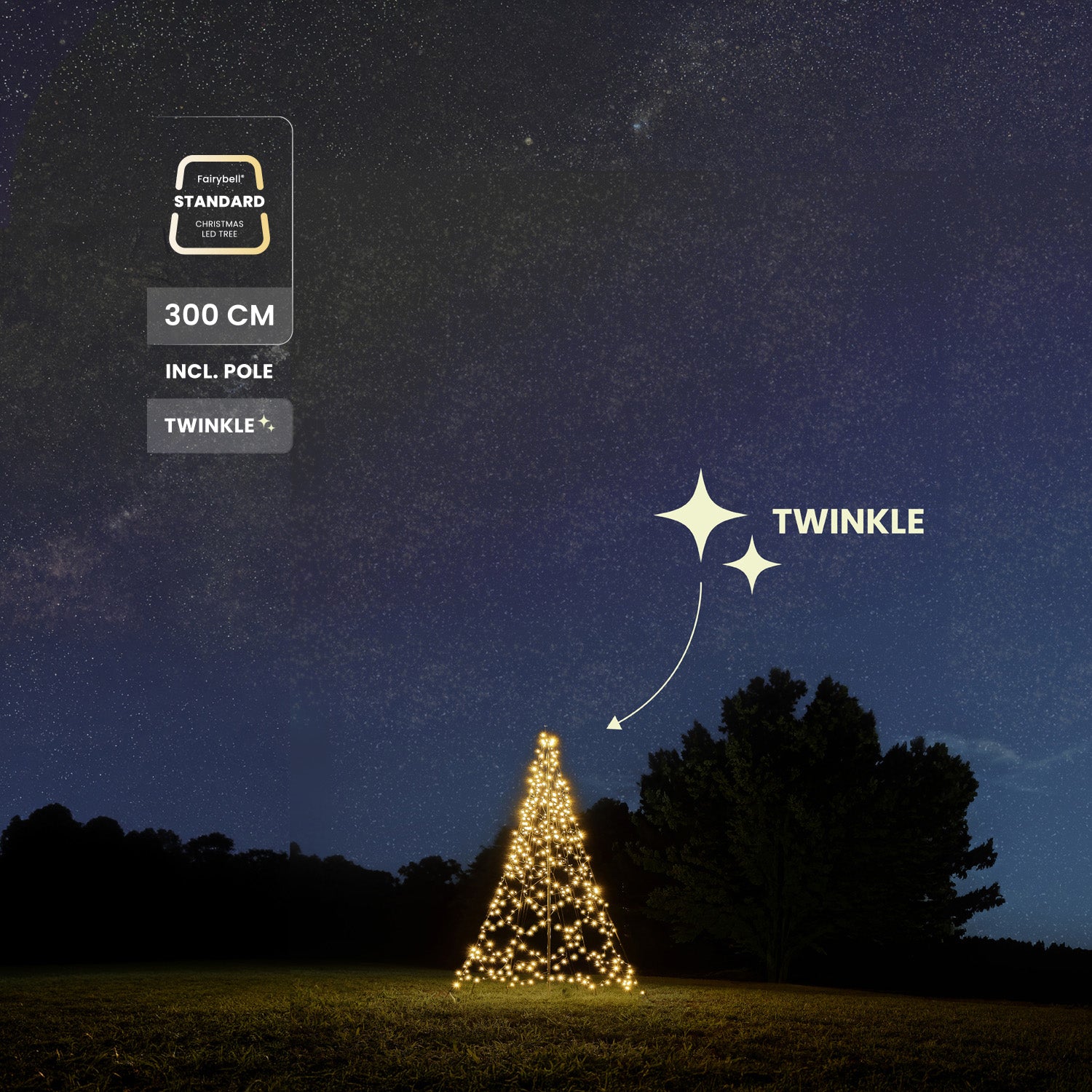 Fairybell Standard Lichterbaum 3m 480 LED Twinkle Warmweiß Mast