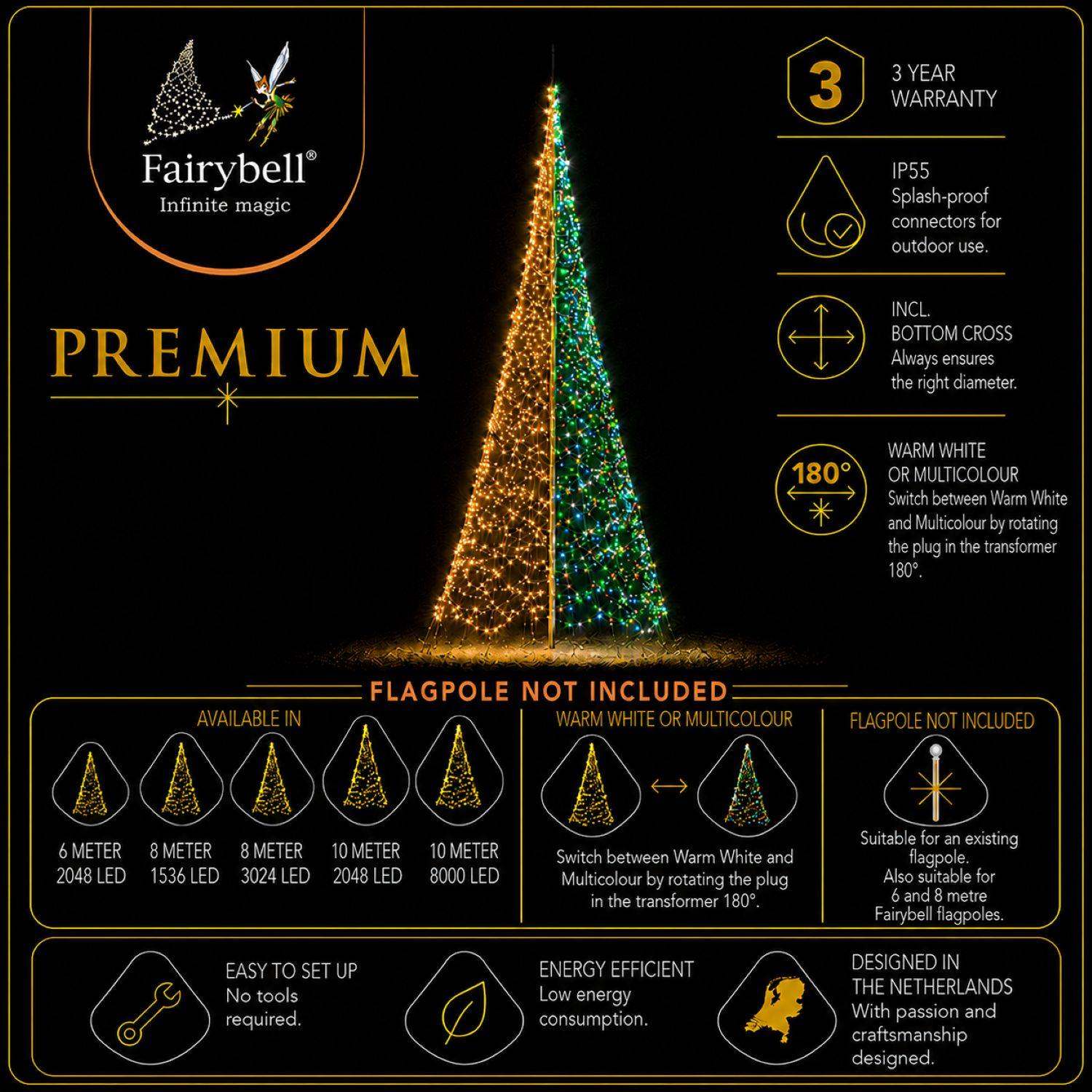 Fairybell Premium Weihnachtsbaum 8 m 3024 LED warmweiß-bunt