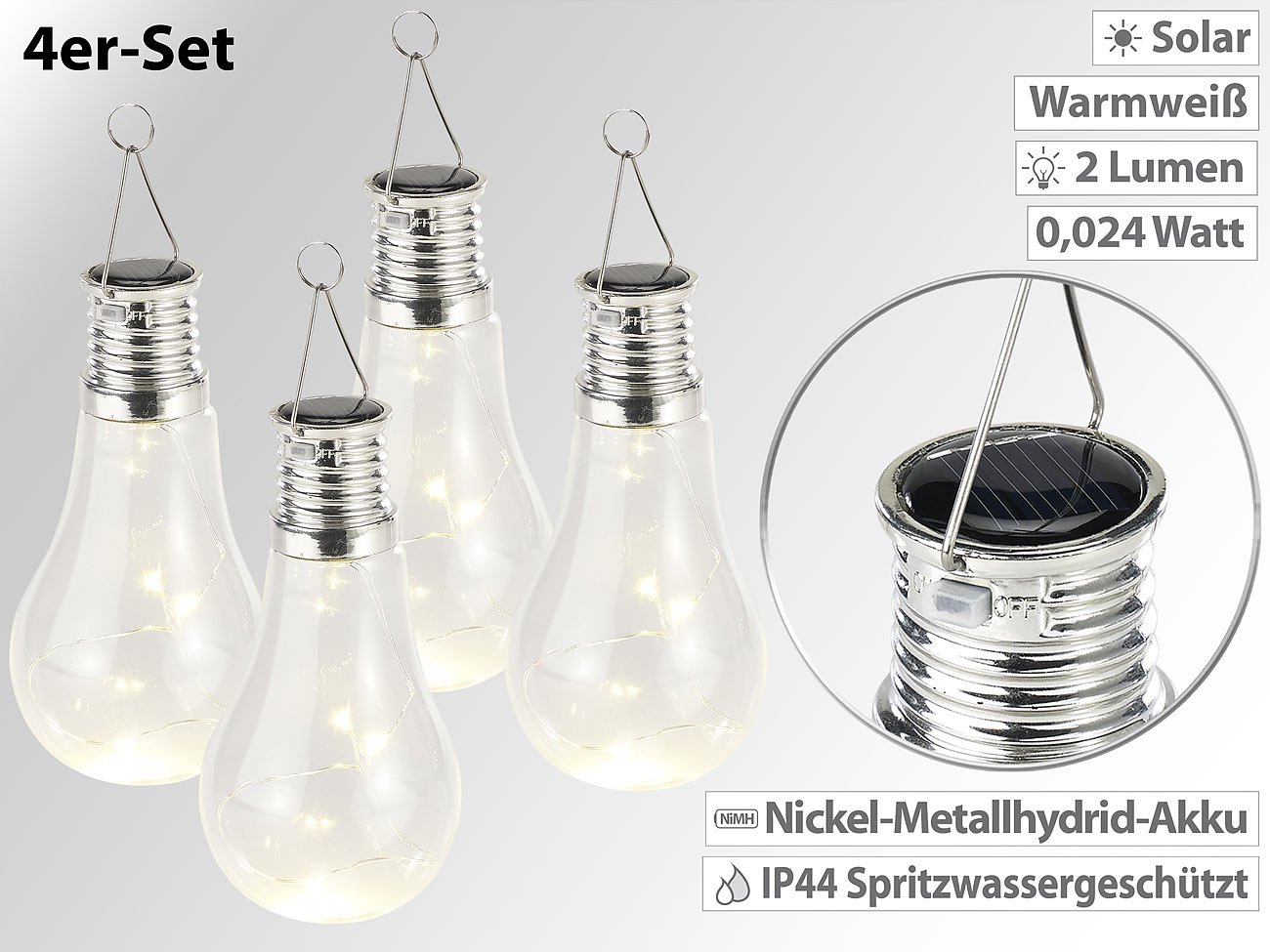 Lunartec Leuchtmittel Solar Birnen Außen Warmweiß 4er-Set