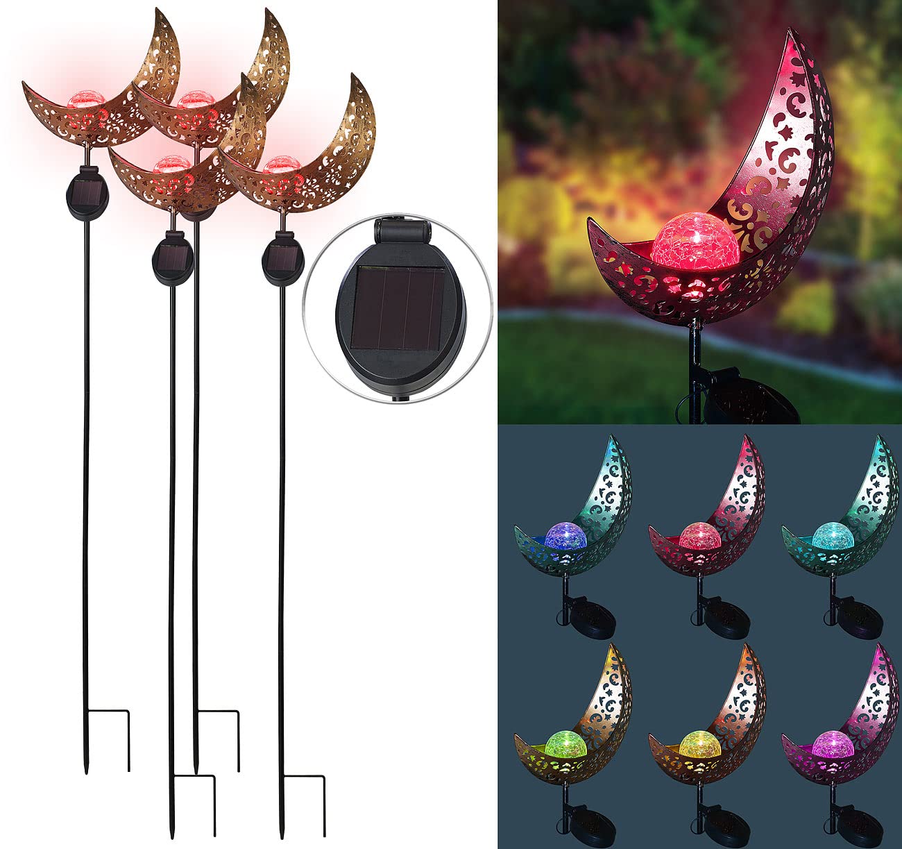 Lunartec Licht-Dekoration Solar-Mondleuchten 4er-Set RGB