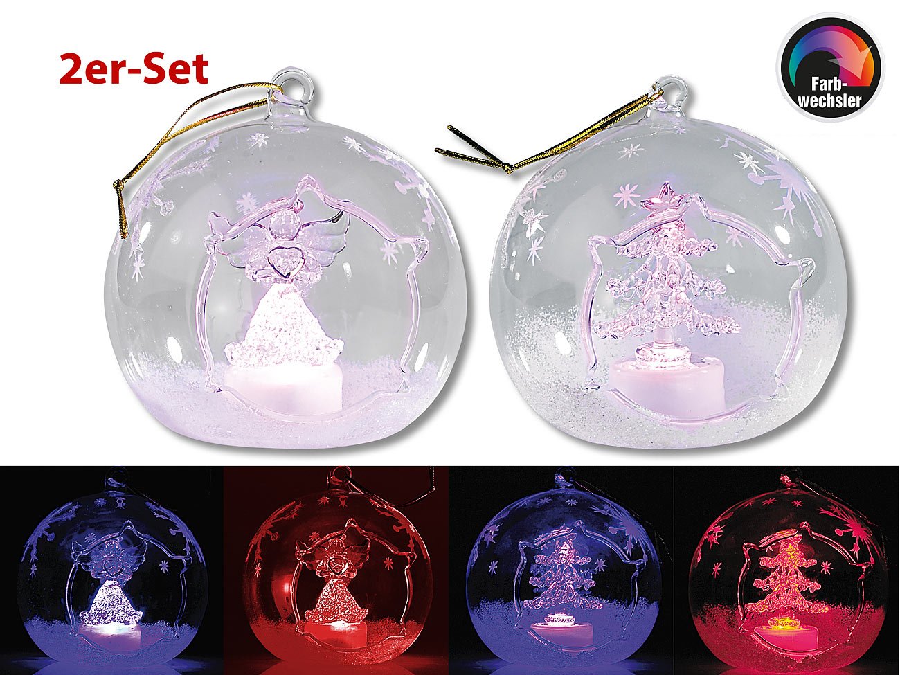 Lunartec Weihnachtskugeln LED-Glas 2er-Set Farbwechsel