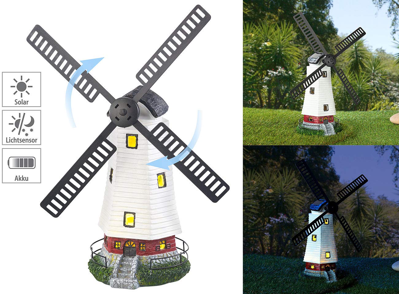 Lunartec Licht-Dekoration Solar-Windmühle mit LED 32cm 2er-Set
