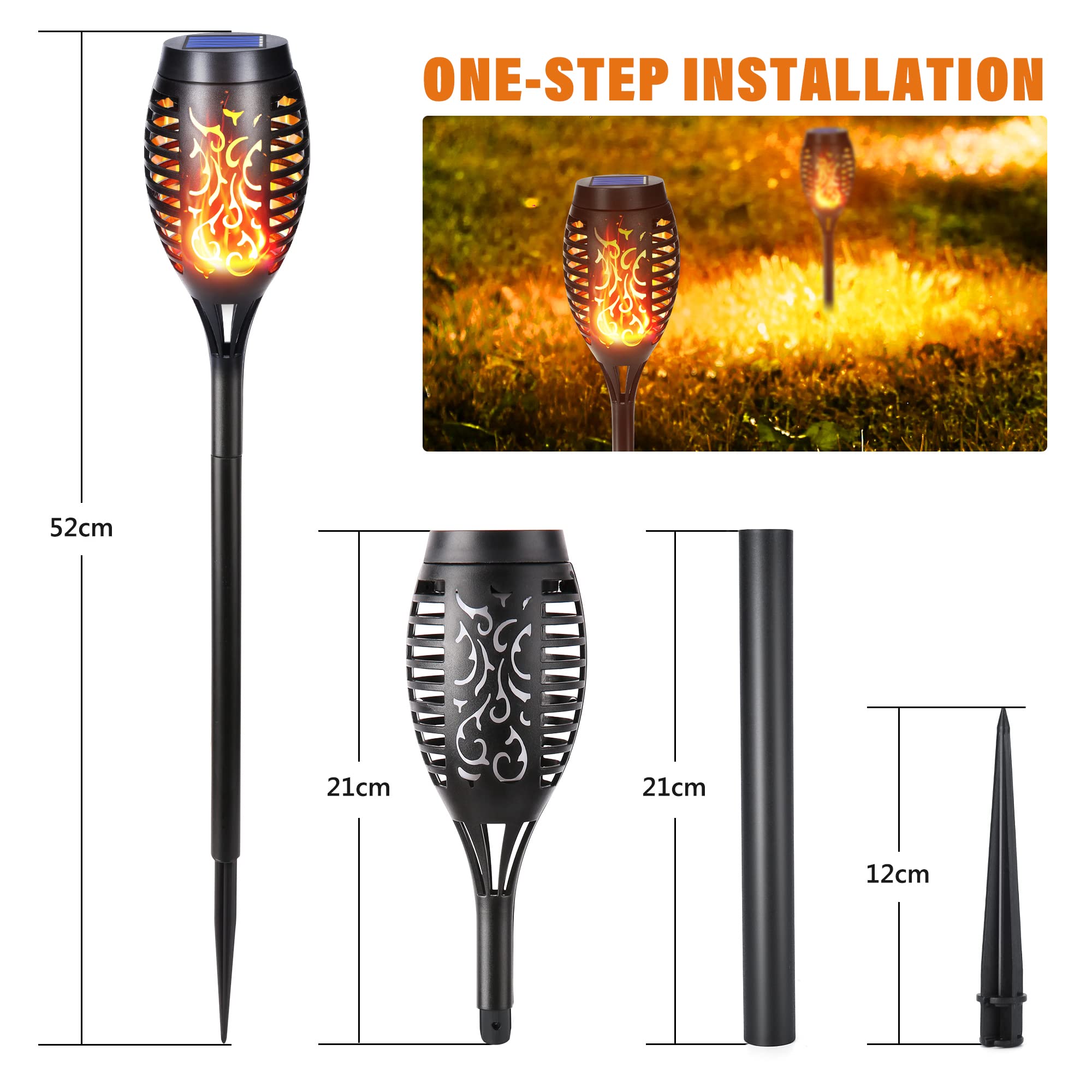 Qedertek Lighting Solarlampen 6 Stück mit Flammeneffekt IP65
