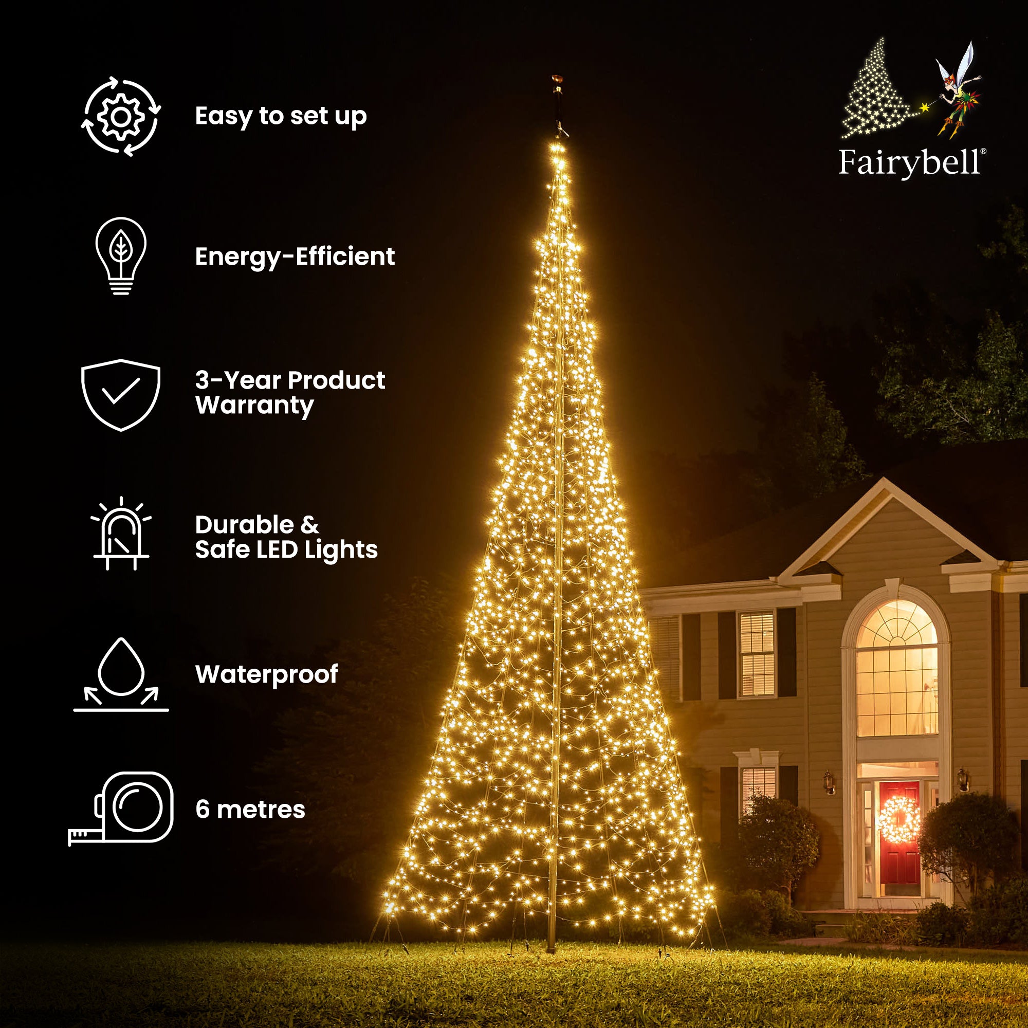 Fairybell Standard Fahnenmastbaum 6 m warmweiß 2000 LED