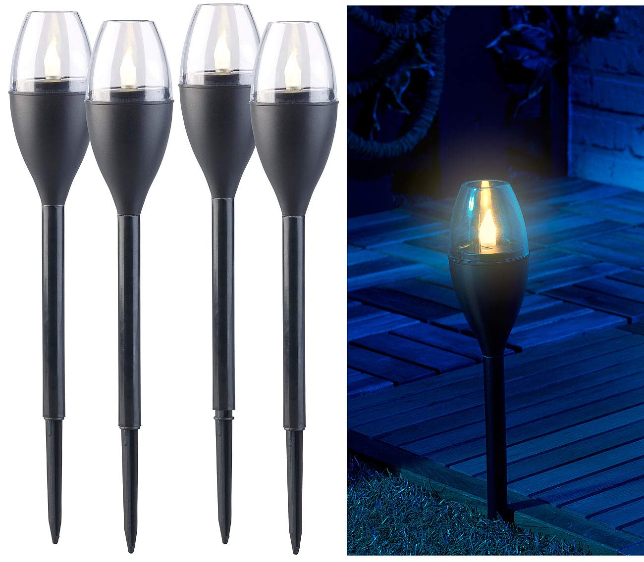Lunartec Außenbeleuchtung Solarfackeln 4er-Set LED Flammen-Optik