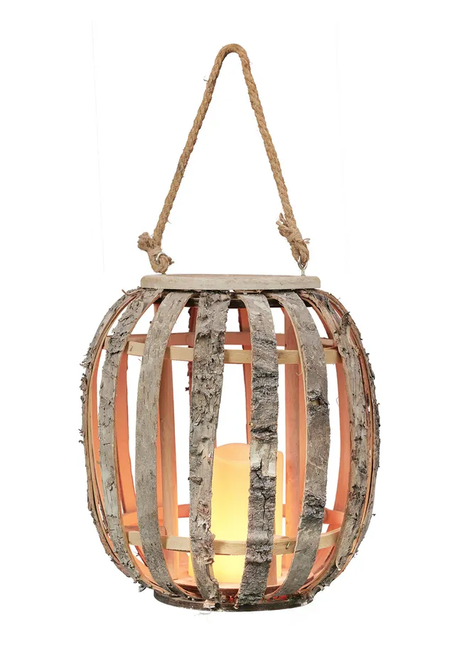 Bonetti LED Laterne Birkenholz mit LED-Kerze 28 cm batteriebetrieben