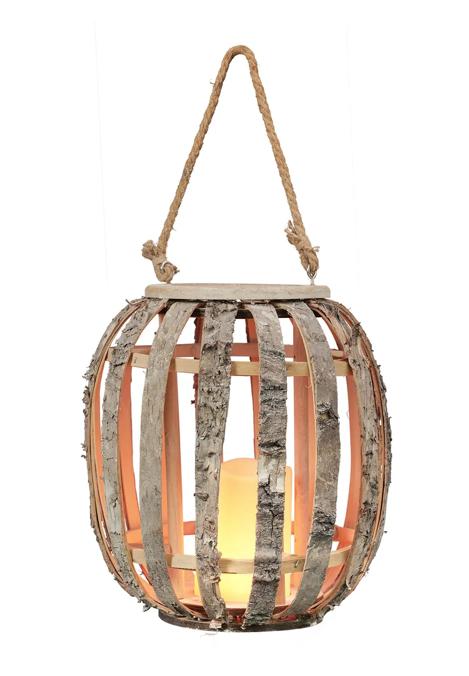 Bonetti LED Laterne Birkenholz mit LED-Kerze 28 cm batteriebetrieben