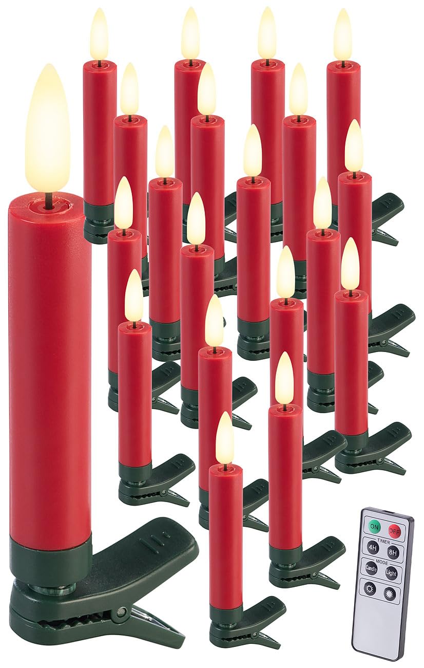 Lunartec Licht-Dekoration LED-Baumkerzen 20er-Set rot Docht