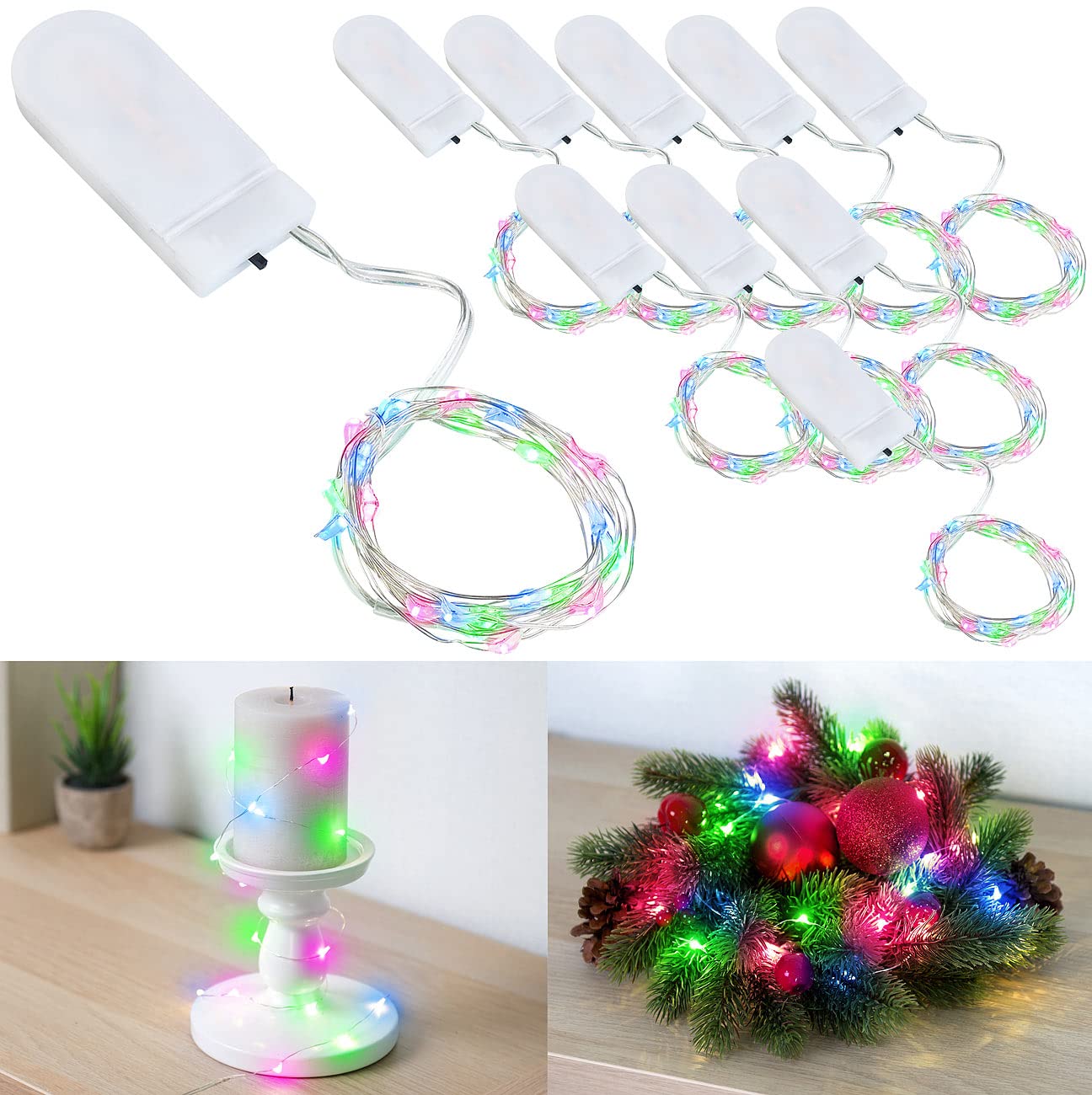 Lunartec Licht-Dekoration Lichterdraht RGB 10er-Set 1,2m Batterie