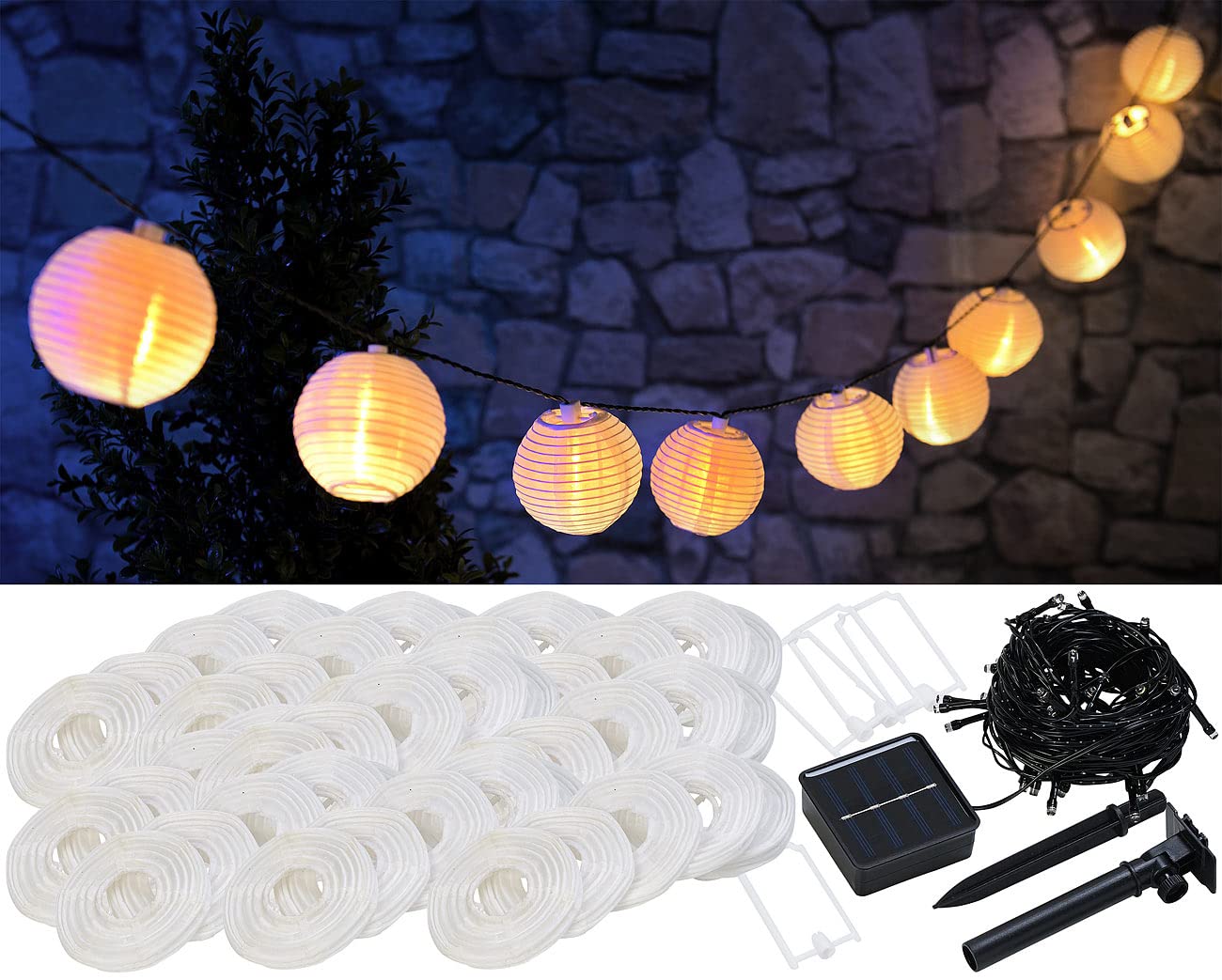 Lunartec Licht-Dekoration Solar Lampion-Lichterkette warmweiss 2er-Set