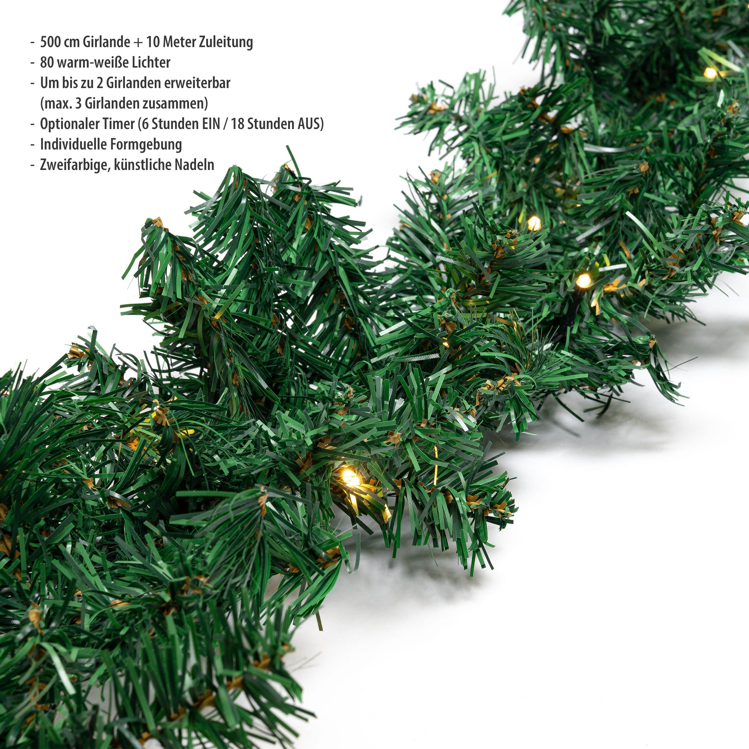 Bonetti LED Lichterketten Tannengirlande 5 m 80 LEDs warm-weiß