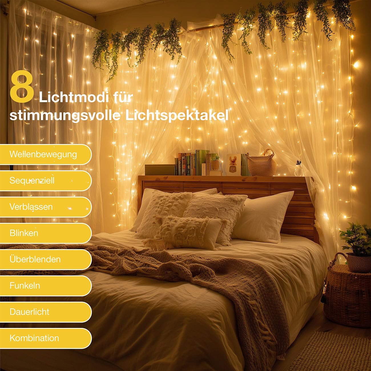 Lunartec Licht-Dekoration LED-Lichterkette 200 LEDs 20m warmweiß