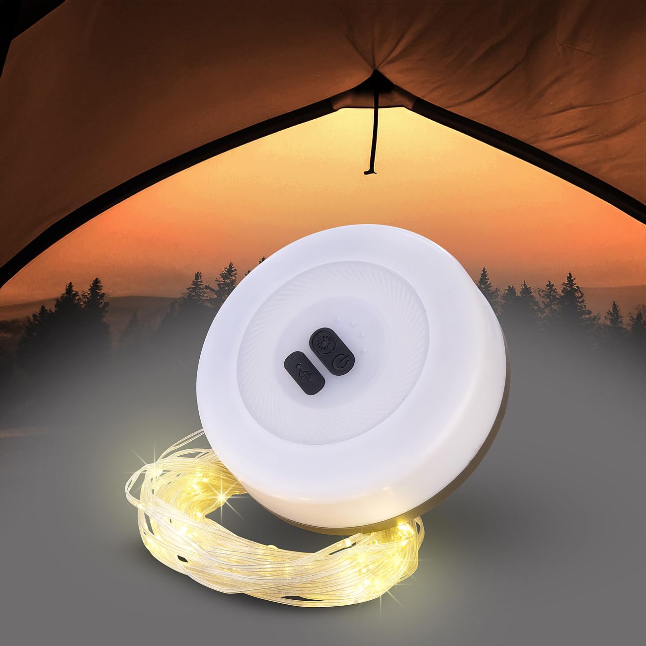 Lunartec Licht-Dekoration 2in1 Campingleuchte 10 m 130 LEDs weiß