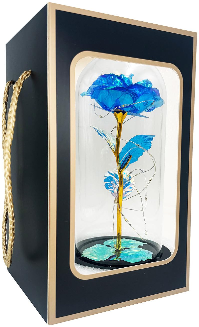 Lunartec Licht-Dekoration LED-Rose Glas kristallblau 21,5 cm