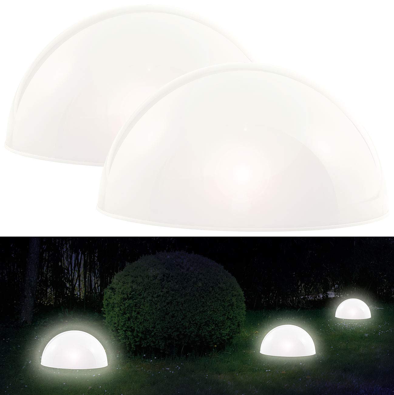 Lunartec Außenbeleuchtung Solar-Halbkugel weiß 2er-Set 20 cm