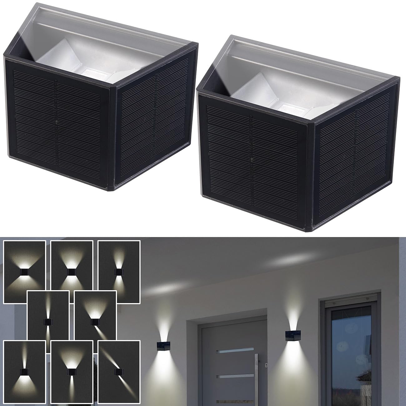 Lunartec Außenbeleuchtung Solar-Wandleuchten 2er-Set warmweiß