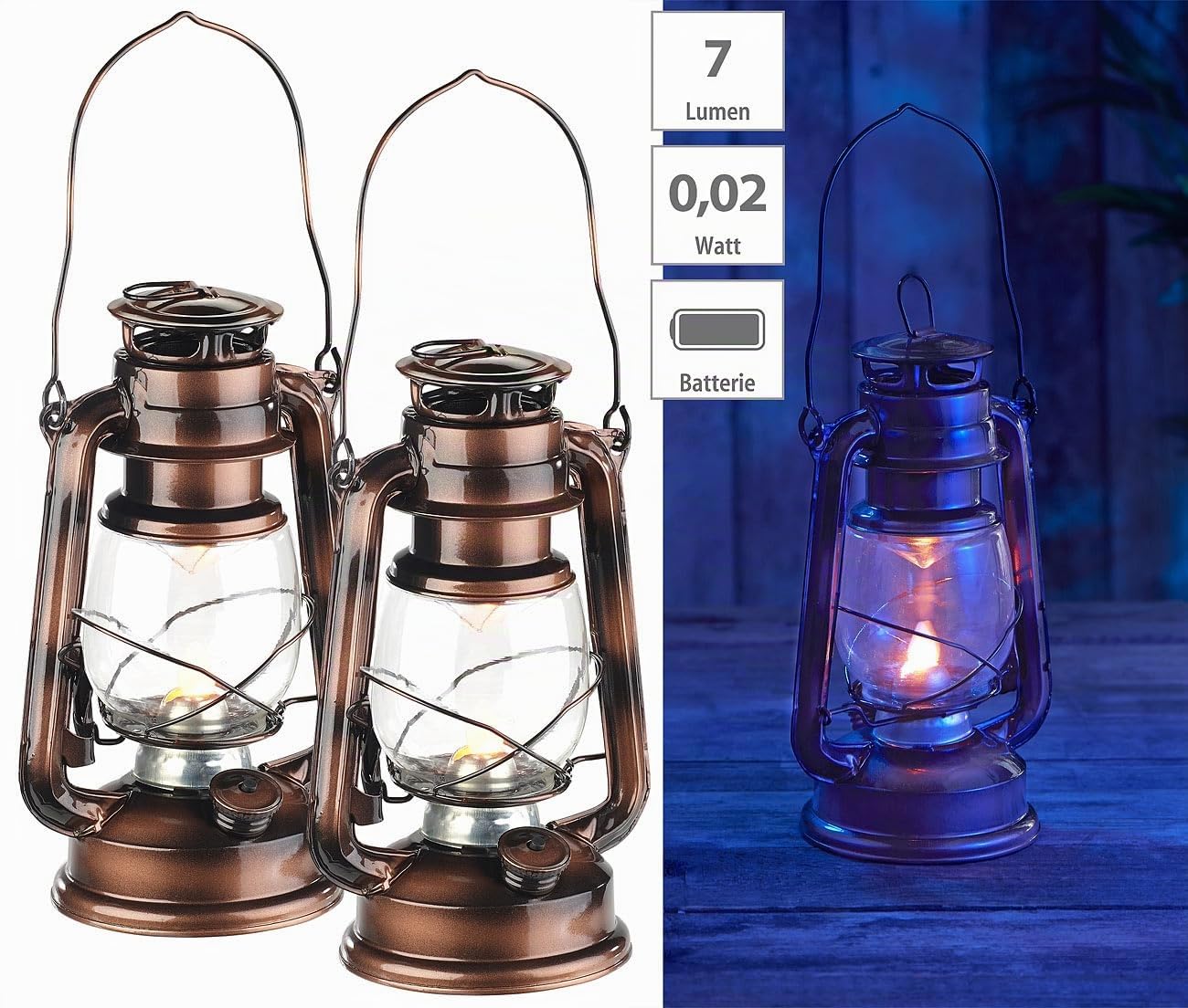 Lunartec Licht-Dekoration Sturmlaterne LED Bronze 2er-Set