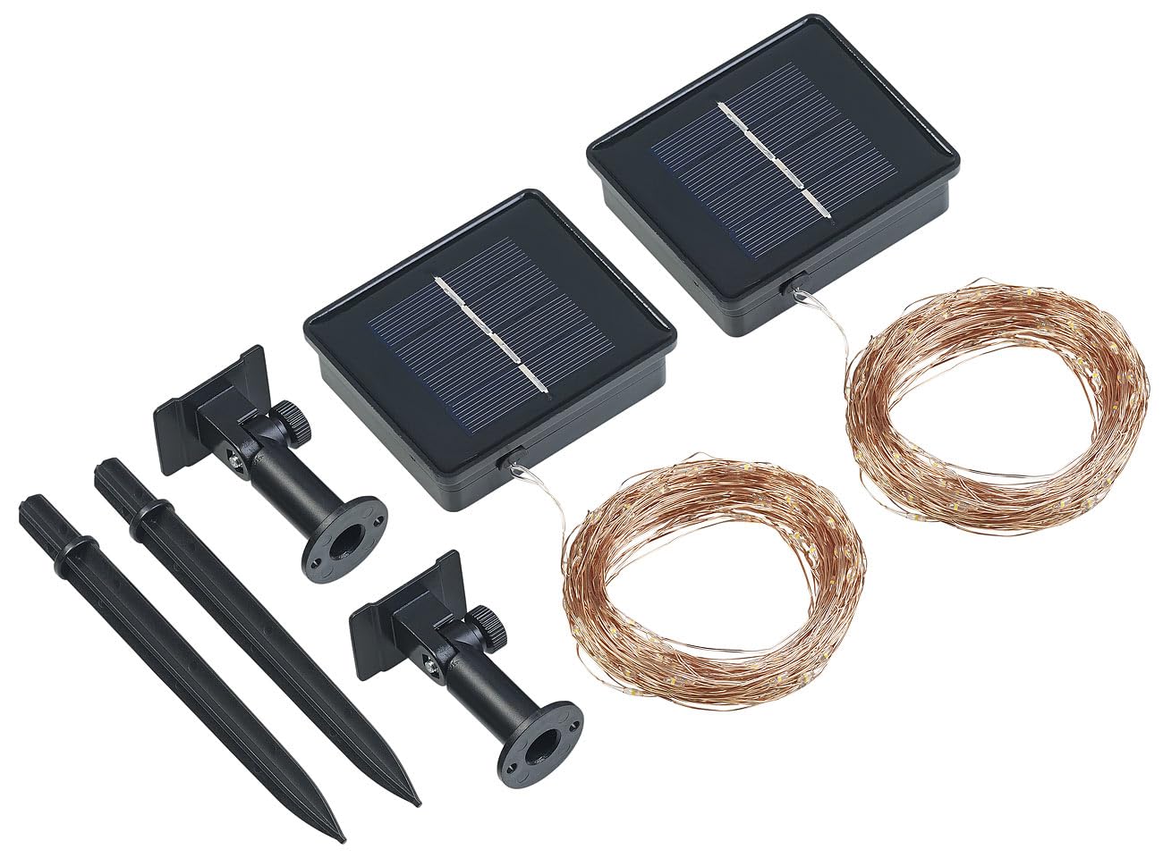 Lunartec Licht-Dekoration Solar-Lichterkette Kupfer 20m 200 LED 2er