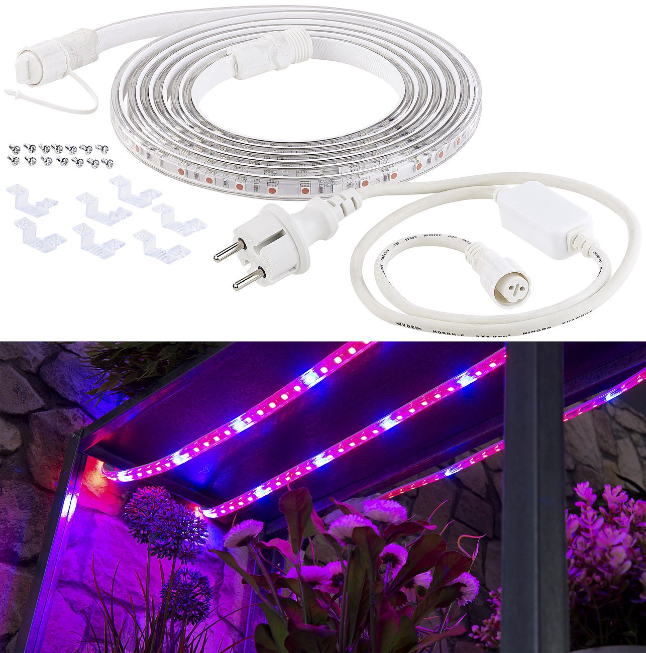 Lunartec Leuchtmittel LED-Pflanzenstreifen 3 m rot-blau