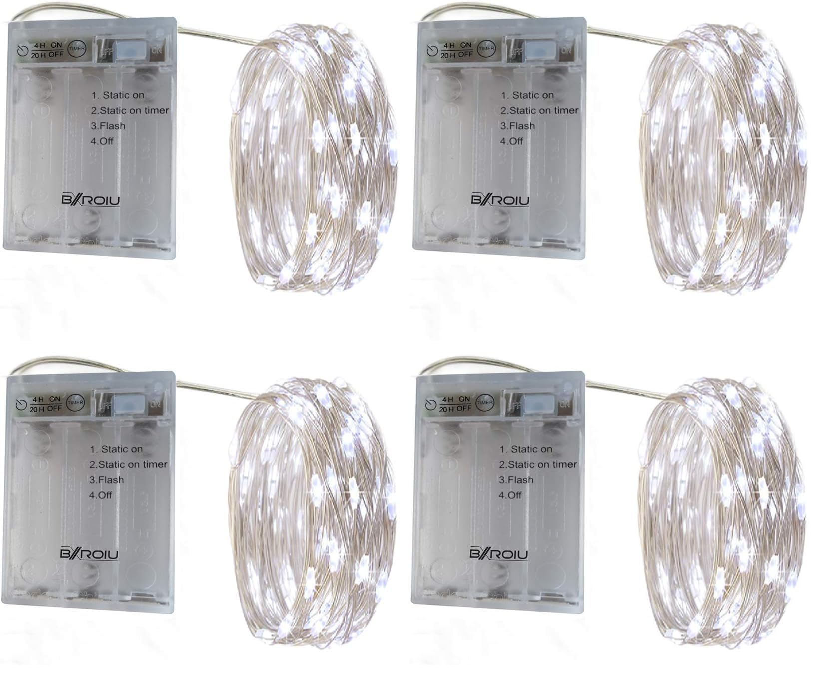 Bxroiu Lichterkette 20 LED warmweiß 2m 2er-Set Batterie