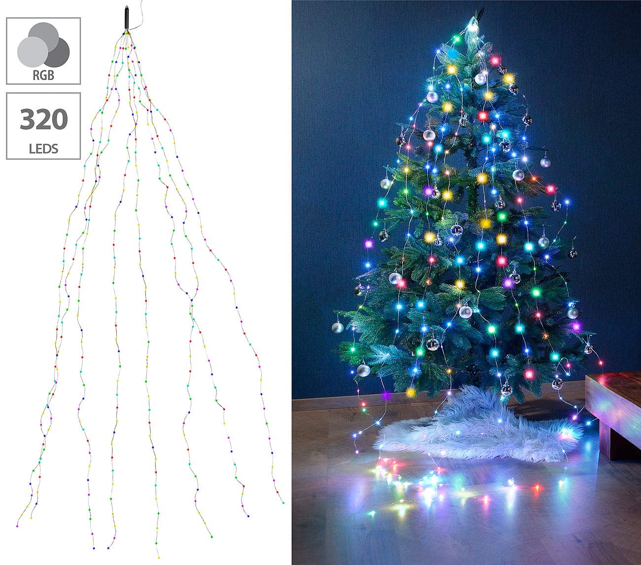 Lunartec Christbaum-Überwurf-Lichterkette 320 LEDs bunt