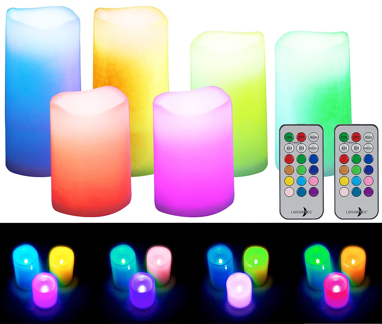 Lunartec Licht-Dekoration RGB LED-Kerzen 6er-Set bunt mit Timer