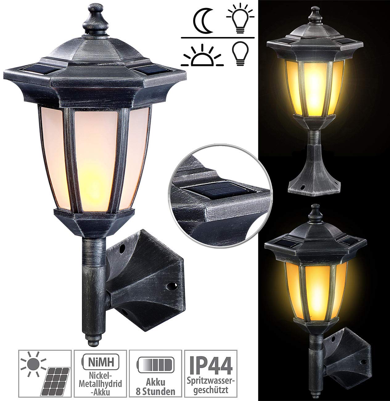 Lunartec Außenbeleuchtung Solar-Laterne Flammeneffekt 24 LEDs