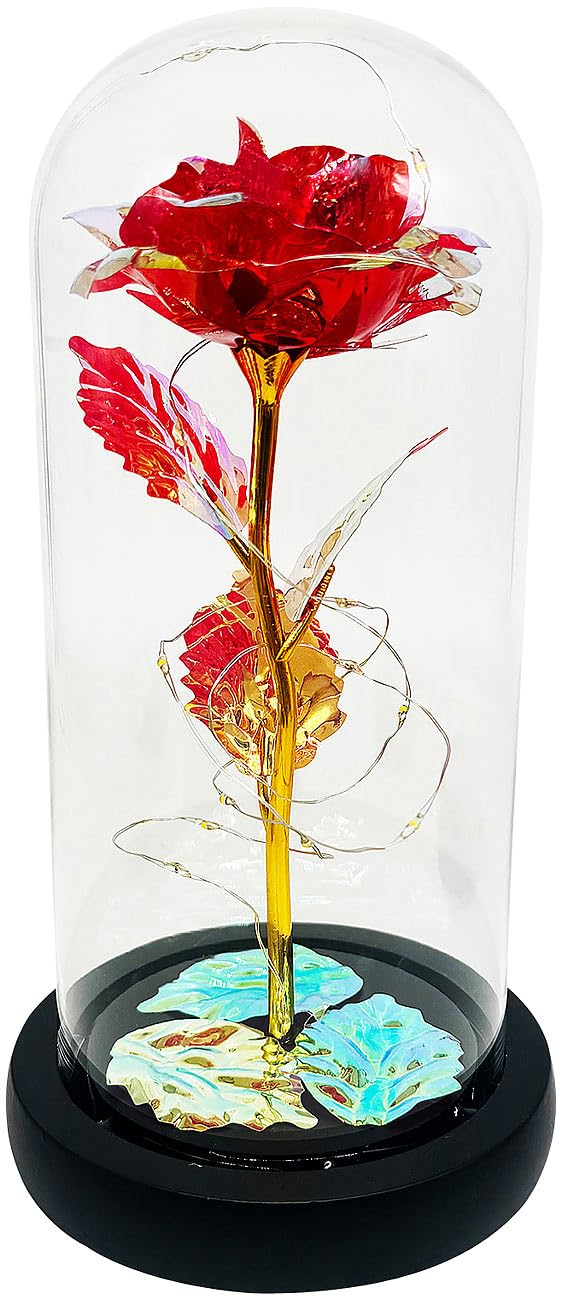 Lunartec Licht-Dekoration Rose unter Glas LED kristallrot 21,5 cm