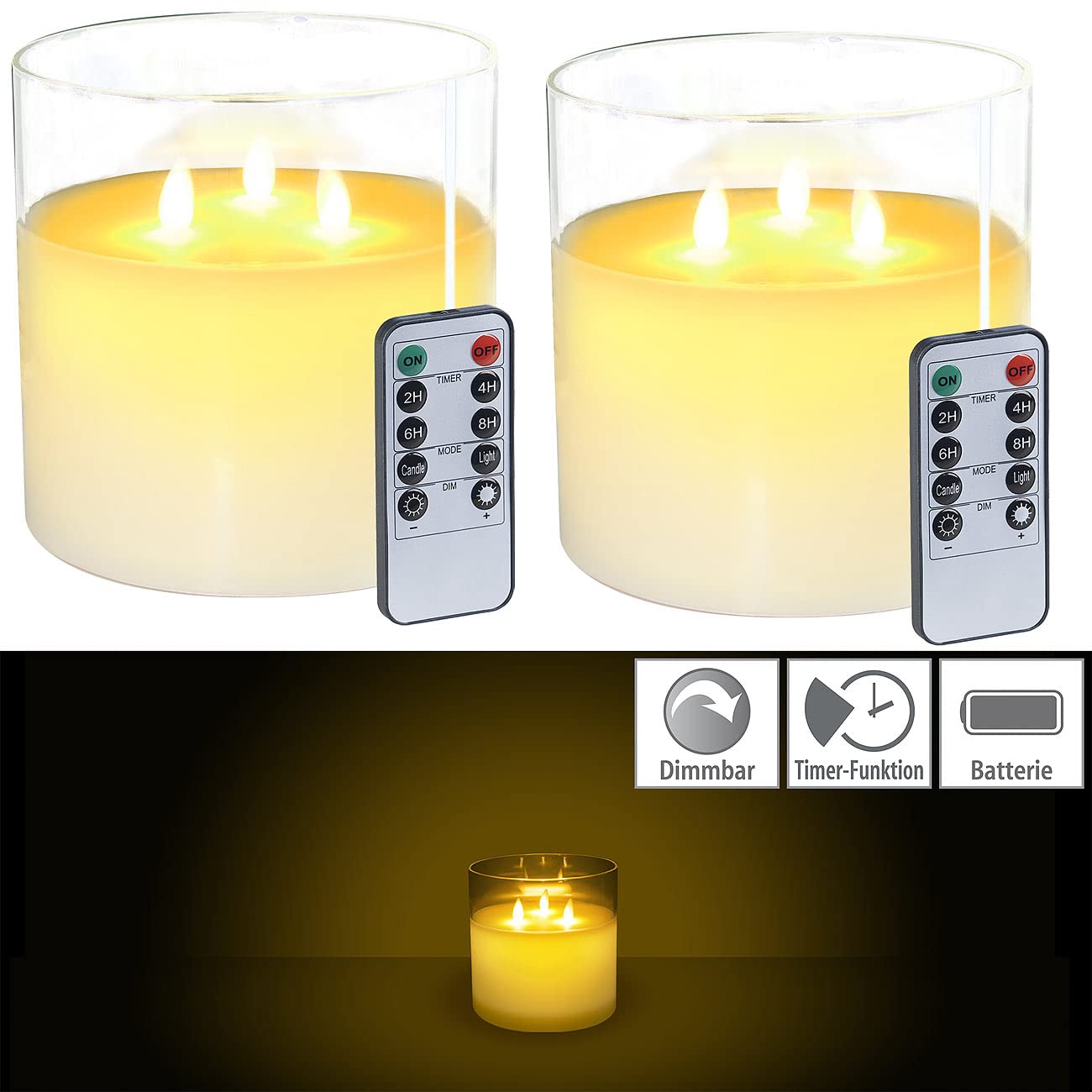Lunartec Licht-Dekoration LED-Echtwachskerzen 2er-Set warmweiß